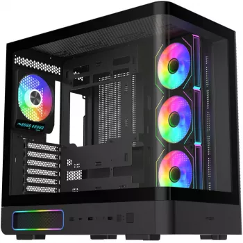 Fortron M581 mid-tower-chassi, svart, panorama-temperglas, 4x ARGB-fläktar