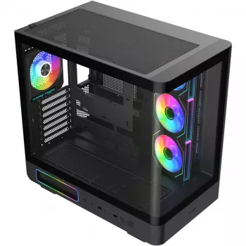 Fortron M581 mid-tower-chassi, svart, panorama-temperglas, 4x ARGB-fläktar