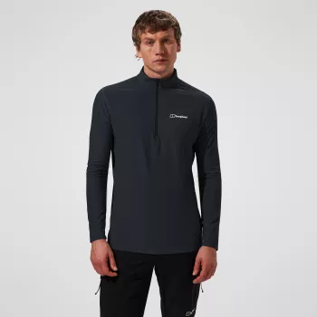 Berghaus 24/7 Tech Tee LS HZ herr långärmad tröja med halv dragkedja, djupsvart