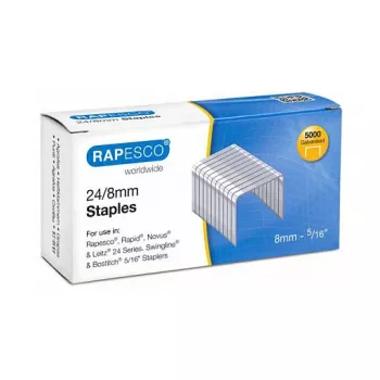 Rapesco S24807Z3 24/8 häftklamrar av galvaniserat stål - 5000-pack, 8 mm benlängd, silver