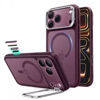 ESR Classic Hybrid Kickstand MagSafe-skal för iPhone 17 Pro / 18 Pro – matt mörkvinröd
