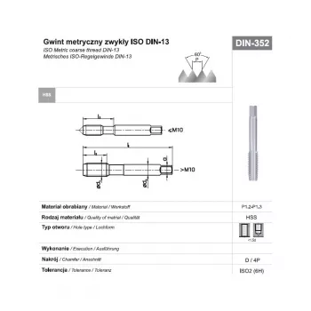 Gängtapp M24 NGMM/1 DIN-352D (6H) HSS metrisk grov, M24 x 3 mm, 4 skär, höger, blank