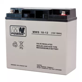 MPL POWER ELEKTRO MPL MW POWER MWS 18-12 UPS-batteri bly-syra-ackumulator VRLA AGM underhållsfri 12 V 18 Ah svart, grå
