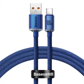 Baseus USB-A till USB-C Crystal Shine-kabel 100W 1,2m blå