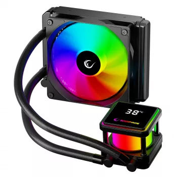 Rampage INFINITE V120 ARGB 120mm vätskekylare för CPU med temperaturdisplay, svart