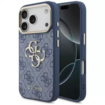 Guess 4G Classic Logo skal för Apple iPhone 18 Pro / 17 Pro, blå med gulddetaljer