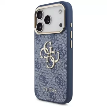 Guess 4G Classic Logo skal för Apple iPhone 18 Pro / 17 Pro, blå med gulddetaljer