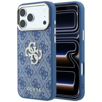 GUESS 4G & Big Strass Logo hårt skal för iPhone 18 Pro / 17 Pro - blå