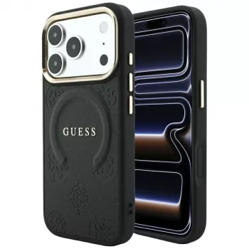 GUESS Saffiano Peony & Ring MagSafe-skal för iPhone 18 Pro / 17 Pro - svart