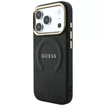 Guess Saffiano Peony & Ring MagSafe-skal för iPhone 18 Pro Max / 17 Pro Max - svart
