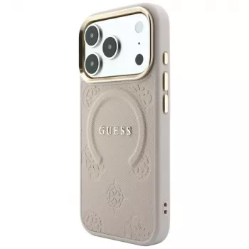 Guess Saffiano Peony & Ring MagSafe-skal för iPhone 18 Pro / 17 Pro - rosa