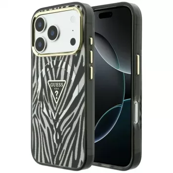 Guess IML Zebra Glitter Triangle Logo MagSafe-skal för iPhone 18 Pro / 17 Pro - silver
