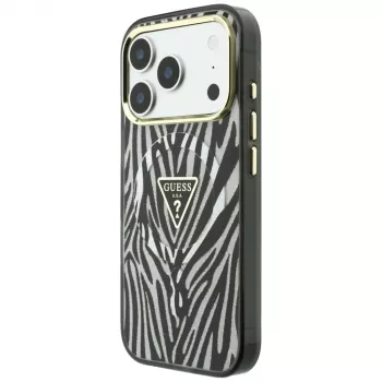 Guess IML Zebra Glitter Triangle Logo MagSafe-skal för iPhone 18 Pro / 17 Pro - silver