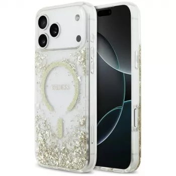 Guess Resin Bottom Glitter MagSafe-skal för iPhone 18 Pro Max / 17 Pro Max, guld