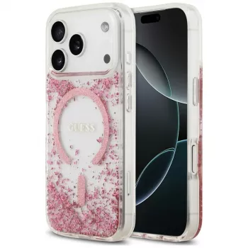 Guess Resin Bottom Glitter MagSafe-skal för Apple iPhone 18 Pro / 17 Pro, rosa