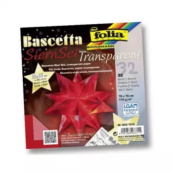 Folia Bascetta Star origami-pappersset, 32 ark, 15 x 15 cm, olika färger, 80 g/m², matt