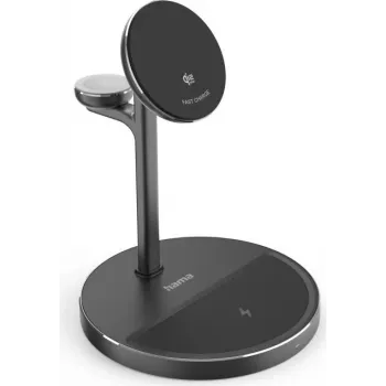 Hama 3-i-1 Qi2 trådlös laddningsstation, 15W, svart