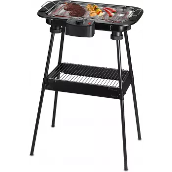 Techwood TBQ-836P elektrisk grill med stativ, 2000W, 36,5 cm förkromad grill, svart
