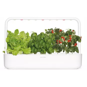 Click & Grow Smart Garden 9 inomhus ört- & grönsaksträdgård med LED-växtlampor, självbevattning, 9 odlingskapslar, vit