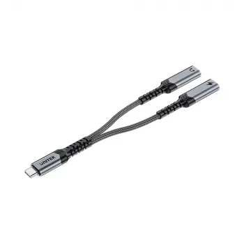 Unitek USB-C ljud- & laddadapter med 60W Power Delivery, 15 cm, Space Grey