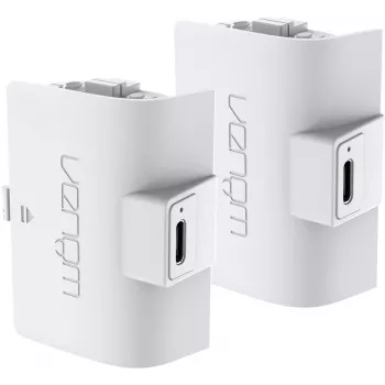 Venom batteridubbelpack vit PS5 – DualSense-kontrollbatteri (2x 800mAh Li-Ion, Play & Charge, överladdningsskydd)