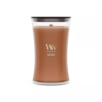 WoodWick Radiant Amber 609,5g doftljus med träveke, upp till 180 timmars brinntid, timglasformad glasburk