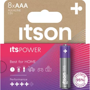 ITSON LR03IPO/8HH alkaliska AAA-batterier – 8-pack, 1,5 V, 10 års lagringstid, kvicksilverfria