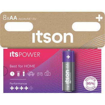 ITSON LR6IPO/8HH alkaliska AA-batterier, 8-pack, 1,5 V, lång hållbarhet, kvicksilverfria