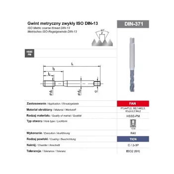 Gängtapp M10 DIN-371C R40 (6H) HSSE-PM TiCN FAN maskingängtapp