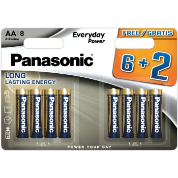 Panasonic Everyday Power alkaliska AA-batterier LR6 8-pack blister (6+2 bonus)
