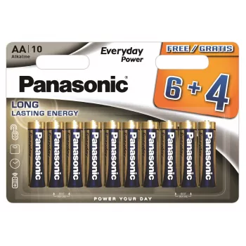 Panasonic Everyday Power alkaliska AA-batterier LR6 10-pack (6+4 gratis) - 1,5V, 10 års lagringstid, Triple Tough Coating