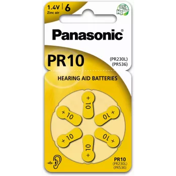 Panasonic Batteries PR-230(10)/6LB zink-luft hörapparatsbatterier storlek 10, 1,45V, 100mAh, 6-pack
