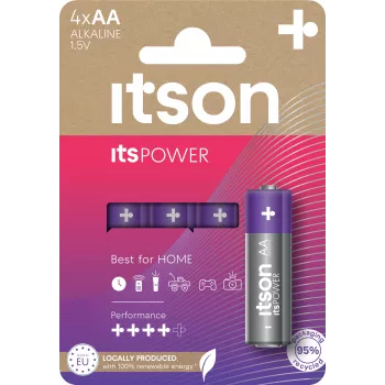 ITSON LR6IPO/4CP alkaliska AA-batterier, 4-pack, 1,5V, lång lagringstid