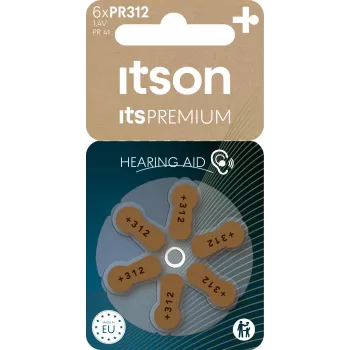ITSON PR312(41)IT/6RM zink-luft-hörapparatsbatterier storlek 312 (brun flik) – 6-pack