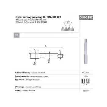 HSS handtapp G 1/2 DIN 5157D för rörgänga