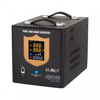 KEMOT PROsinus-2000 ren sinusvåg UPS-omvandlare 12V till 230V 2000VA/1200W med laddningsfunktion - svart