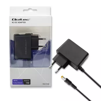 Qoltec PREMIUM 15W 15V 1A AC/DC-nätaggregat med 5,5x2,5mm hålkontakt