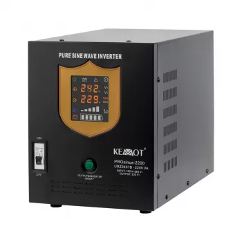 KEMOT PROsinus-2200 ren sinusvåg UPS-växelriktare med laddare, 12V DC till 230V AC, 2200VA/1600W, tower, svart