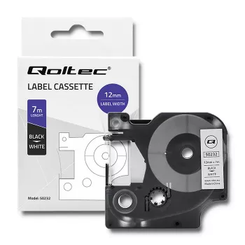 Qoltec Etikettband för Dymo D1 45013, 12mm x 7m, vit med svart tryck