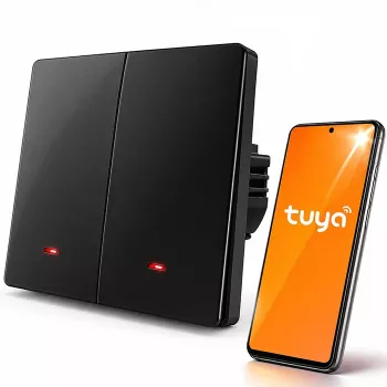 Qoltec 52708 smart Wi-Fi 2-kanalig ljusbrytare med timer, Tuya Smart Life, svart
