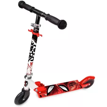 Disney Spider-Man 2-hjulig sparkcykel för barn, hopfällbar, justerbart styre, röd/blå