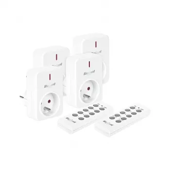 KEMOT URZ3471 trådlöst uttagsset (4 uttag + 2 fjärrkontroller, 433,92 MHz, vit)