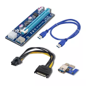 Qoltec Riser PCI-E ver. 007C USB 3.0 PCIe x1 till x16 förlängare med 60cm kabel, 4 solida kondensatorer, 6-pin/SATA/Molex-strömförsörjning, LED-indikator