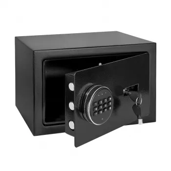 REBEL RB-7002 elektroniskt kassaskåp för hemmet med PIN-kod och nyckel för nödöppning – stålbox för pengar, dokument och värdesaker