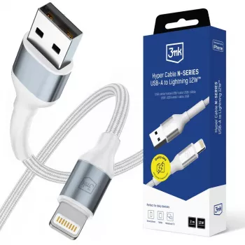 3mk Hyper Cable N-SERIES USB-A till Lightning 2 m 5V/2.4A 12W vit