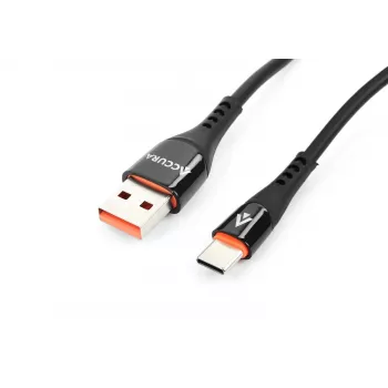 Accura USB-A till USB-C 2,0 m gummerad kabel 5V/2A svart
