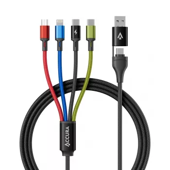 Accura 8-i-1 multikabel USB-A/USB-C till 2x USB-C, Lightning, Micro USB, 3.0A, 1,2 m, svart