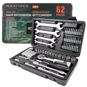 ROCKFORCE 1/4 inch drivning 62-delars kromvanadium hylsnyckel- och bitsats