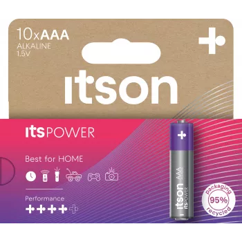 ITSON LR03IPO/10HH AAA alkaliska batterier 10-pack | 1,5V LR03 MN2400 långlivade, läcksäkra, kvicksilverfria