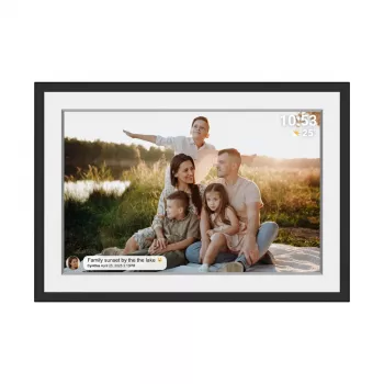 DENVER PFF-1019 10,1 inch FRAMEO HD Wi-Fi digital fotoram med 3 utbytbara ramar (svart, vit, trä)
